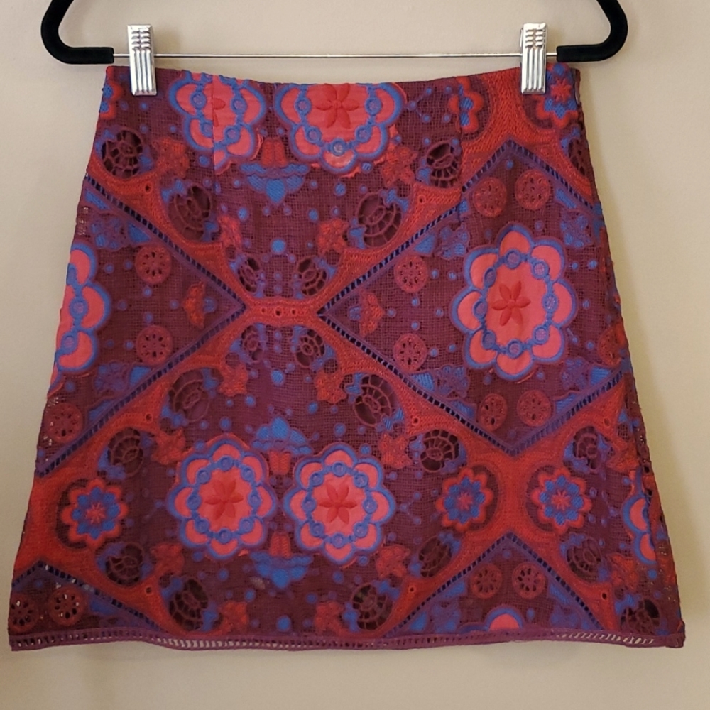 Umgee Embroidered Lace Boho A-Line Mini Skirt Size S